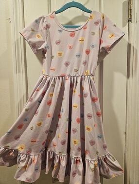 Size 7 Cheeky Plum Girls Lavender Conversation Heart Ruffle Hem Dress
